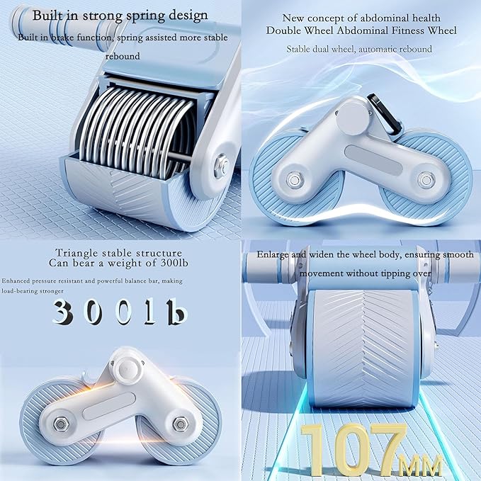 AUTOMATIC REBOUND ABDOMINIUM ROLLER: Automatic rebound abdominal roller for exercise with knee pads, dual wheel balance design and cell phone holder, suitable for outdoor, home, office, gym, in the home gym using abdominal fitness roller for abdominal ...