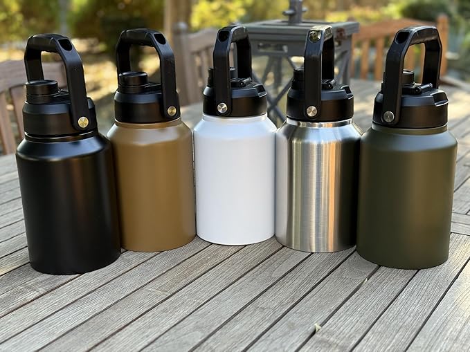 64 Ounce Half Gallon Insulated Water Bottle, Large Capacity Vacuum Flask with Handgrip (Black)