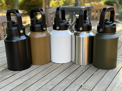64 Ounce Half Gallon Insulated Water Bottle, Large Capacity Vacuum Flask with Handgrip (Black)