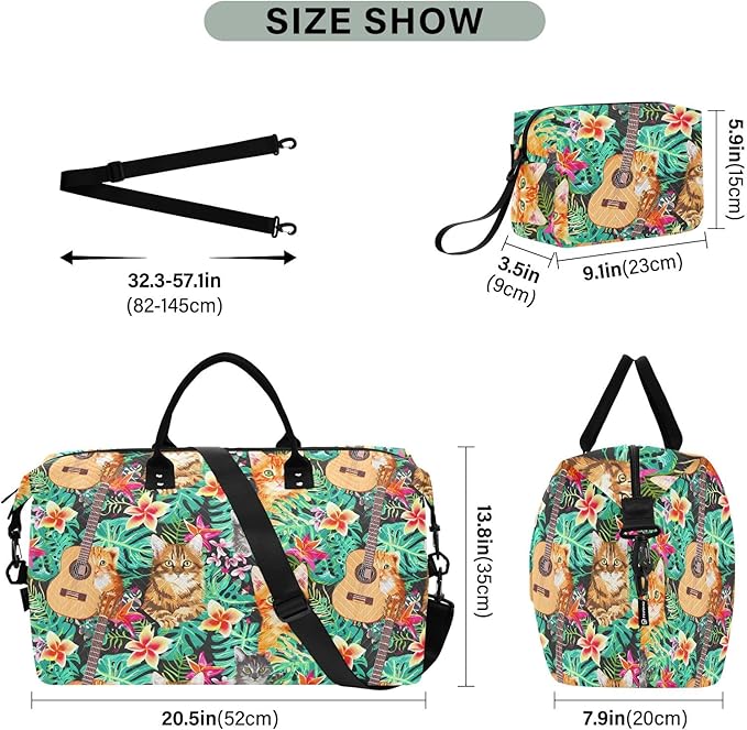 Weekender Bags Travel Duffel Gym Bag Carry on Overnight Tote Bag with Toiletry Bag for Airplane Travel Trip Gym Yoga (Hawaiian Orange Cat Tabby Face)