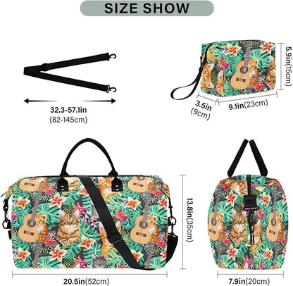 Weekender Bags Travel Duffel Gym Bag Carry on Overnight Tote Bag with Toiletry Bag for Airplane Travel Trip Gym Yoga (Hawaiian Orange Cat Tabby Face)