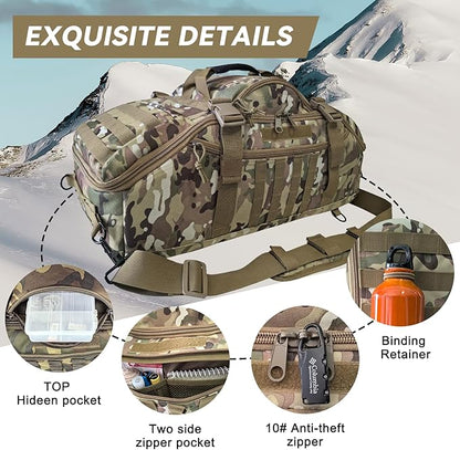 55L Large Duffle Bag, 3-in-1 Tactical Backpack MOLLE Pack for Sports, Gym, Outdoor, CP