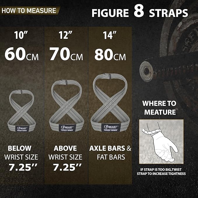 Figure 8 Lifting Strap- Strongman 10-14" Deadlift Straps- True Grip Support & Heavy Duty Wrist Straps for Weightlifting Women Men- Hand Straps for Weight Lifting Figure 8 Straps for Gym Workout