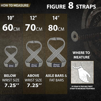 Figure 8 Lifting Strap- Strongman 10-14" Deadlift Straps- True Grip Support & Heavy Duty Wrist Straps for Weightlifting Women Men- Hand Straps for Weight Lifting Figure 8 Straps for Gym Workout