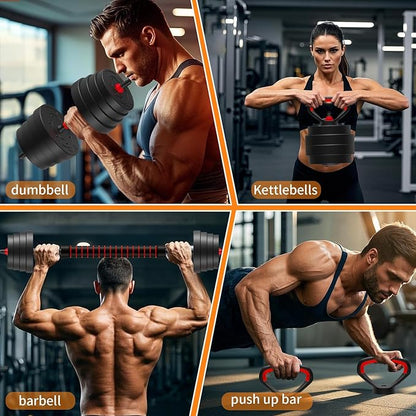 Adjustable Dumbbell Set 25/45/75/90LB, Changeable Dumbbell Set with Connecting Rod 4 in1 Dumbbells Set Used as Barbell, Kettlebells, Push up Bar, Fitness Exercises for Home Gym Suitable Women