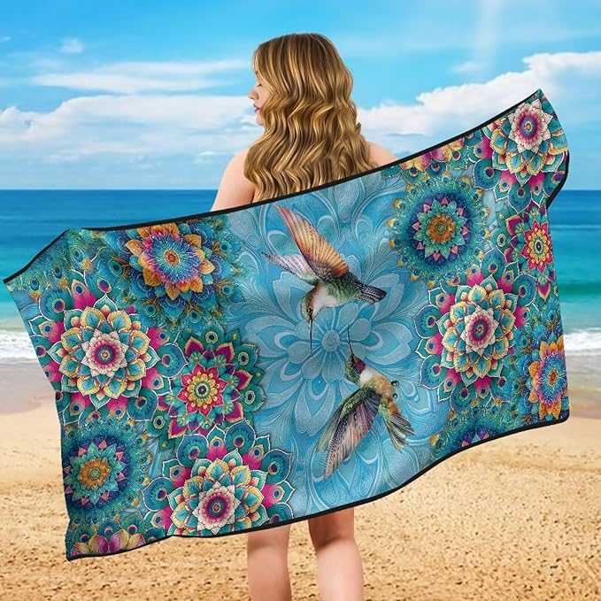 Bulopur Hummingbird Sweat Proof Towel for Car Seat Soft Comfortable Beach Towel After Gym Beach Yoga Workout Removable Boho Automotive Accessories