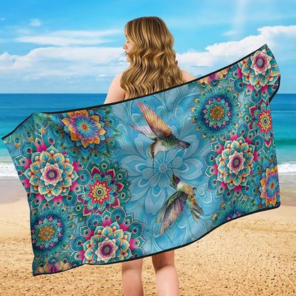 Bulopur Hummingbird Sweat Proof Towel for Car Seat Soft Comfortable Beach Towel After Gym Beach Yoga Workout Removable Boho Automotive Accessories
