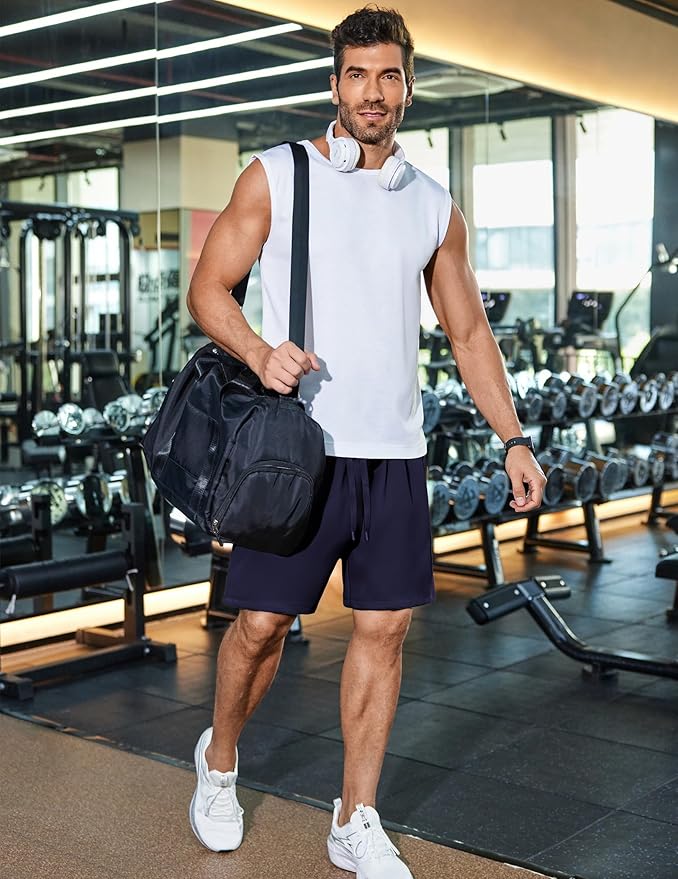 PINSPARK Men's Gym Workout Shorts - 7" Quick Dry Running Athletic Shorts with Towel Loop and Zipper Pockets