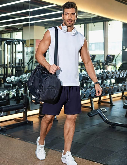 PINSPARK Men's Gym Workout Shorts - 7" Quick Dry Running Athletic Shorts with Towel Loop and Zipper Pockets
