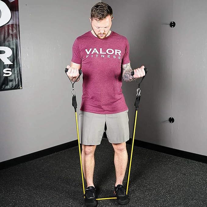 Valor Fitness Resistance Band Set - Stackable Workout System - 5 Heavy Duty Stretch Tube Bands with Handles, Ankle Straps, Door Anchor & Storage Bag
