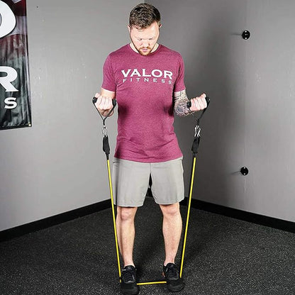 Valor Fitness Resistance Band Set - Stackable Workout System - 5 Heavy Duty Stretch Tube Bands with Handles, Ankle Straps, Door Anchor & Storage Bag