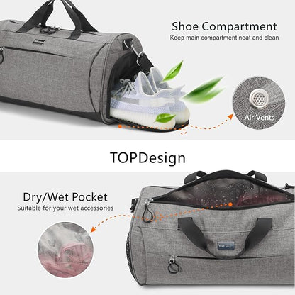 TOPDesign Gym Bag for Women, Duffel Bag with Shoe Compartment & Wet Pocket for Travel Sports (M Bandanna)