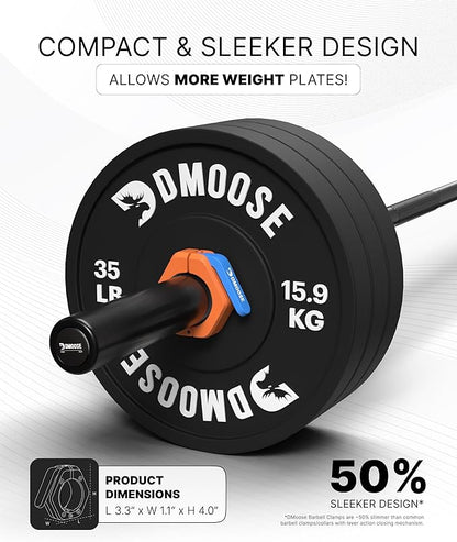 DMoose Fitness Barbell Clips 2 Inch (Pair) - Quick Release Olympic Barbell Clamps & Collars with Anti Slip TPR Grip for Secure Weightlifting and Powerlifting - Weight Clips for Bars at Home or Gym