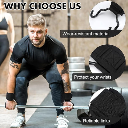 2 Pcs Weight Lifting Hooks Widened Design Heavy Duty Wrist Lifting Straps 5 Inch Hooks for Men Women Adjustable Gym Straps Hook for Pull-ups Deadlifts Strength Training and Fitness Workouts