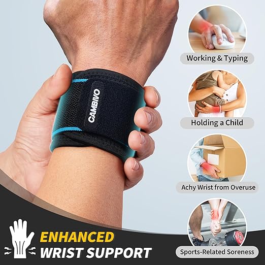 CAMBIVO Wrist Wraps for Men and Women 2 Pack, Adjustable Compression Wrist Brace for Carpal Tunnel, Wrist Support, Pain Relief, Lifting Straps Wrist Bands for Fitness, Weightlifting, Gym Workout