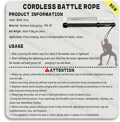 Ropeless Battle Rope - HIIT Weight Training, Multi-functional Home and Travel Exercise Equipment, Unisex Exercise Training Battle Rope Fitness Equipment with Anti-slip Tape