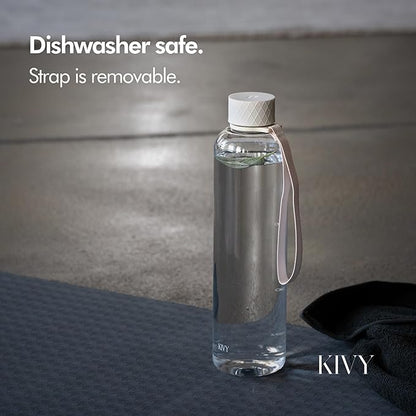 KIVY Slim Water Bottle 32oz [Lightweight & Shatterproof Tritan] Fits Backpack & Cupholder for Travel, Sports, School, Gym - Clear water bottle with measurements - Transparent Beige - Dishwasher Safe