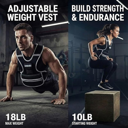 Adjustable Weighted Vest for Women and Men, 0-10lb/0-18lb with Removable Weights, Neoprene Fabric, Reflective Stripe and Padded Shoulders for Walking and At-Home Cardio