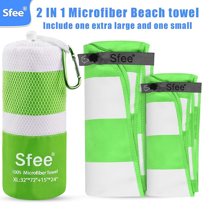 Sfee 2 in 1 Microfiber Oversized Beach Towel, Quick Dry Towel Travel Towel Camping Towel Super Absorbent Compact Lightweight Sports Gym Towels for Beach,Gym, Hiking, Pool, Backpacking, Bath, Yoga