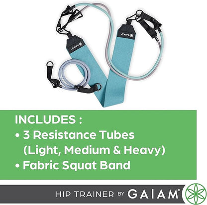 Gaiam Squat Band & Hip Trainer Set - Fabric Resistance Band with 3 Adjustable Resistance Tubes, Home Gym Equipment to Exercise Thigh, Leg, Hip, Glute, Booty & Core - Home Gym & Travel Workout Bands