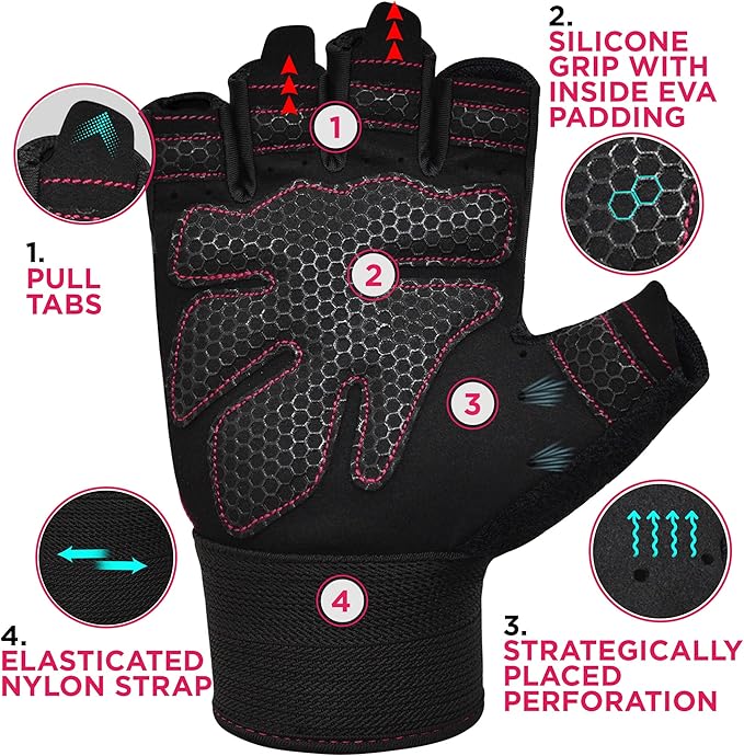 RDX Weight Lifting Gloves Gym Fitness Workout, Anti Slip Padded Full Palm Protection, Ultra Ventilated, Bodybuilding Strength Training HIIT WOD Exercise, Half Finger Men Women Cycling Rowing Climbing