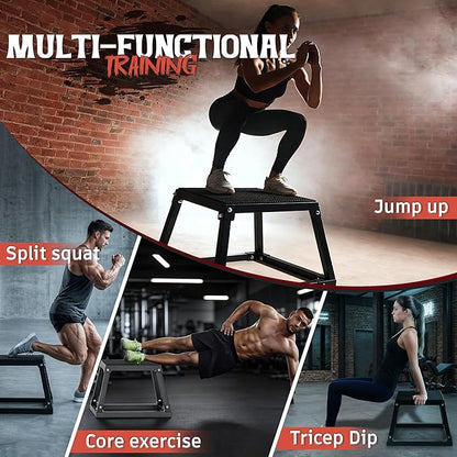 GanFindX Steel Plyometric Jump Box,12/18 Inch Heavy Duty Plyo Platform, Non-Slip Workout Step Box for Home Gym, Agility, Strength & Conditioning Training