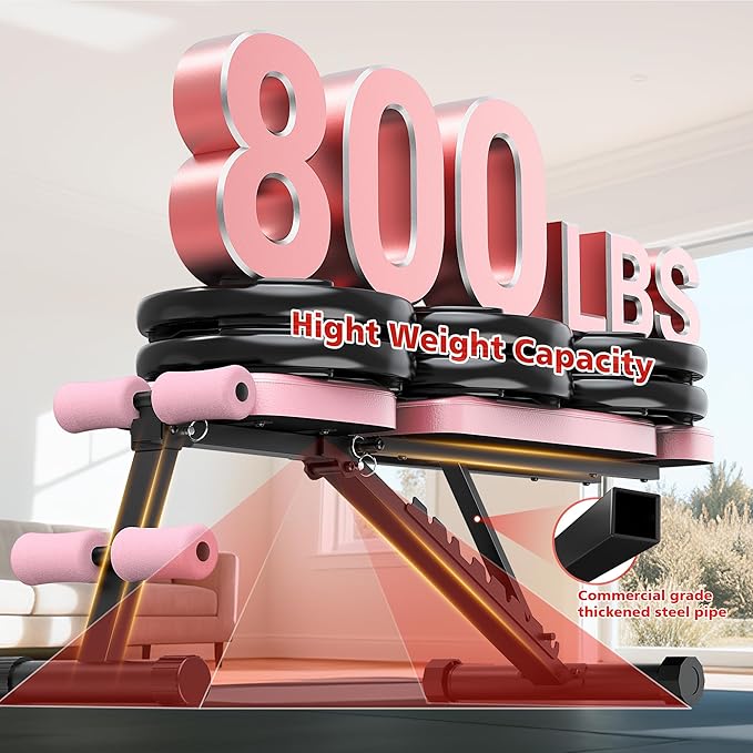 XDDIAS Workout Bench, 10 Backrests Adjustable Weight Bench with Extended Headrest, 800LBS Foldable Weight Bench for Home Gym, Incline Decline Flat Bench Compact for Small Space Training