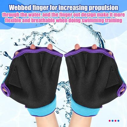 Sumind 2 Pairs Swimming Gloves Aquatic Training Gloves Neoprene Mittens Webbed Fitness Water Aerobics Resistance Training for Women Men Swimming Diving(Medium,Gray/ Rose Red, Blue/ Purple)