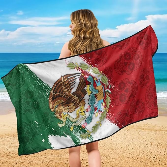 Bulopur Mexican Flag Sweat Towel for Car Seat Lightweight Portable Post Workout Towel Car Seat Cover Patriotic Automotive Interior Decor Accessories