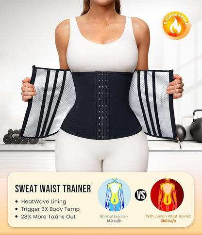 Junlan Sweat Waist Trainer for Women - Corset Sweat Band for Working Out