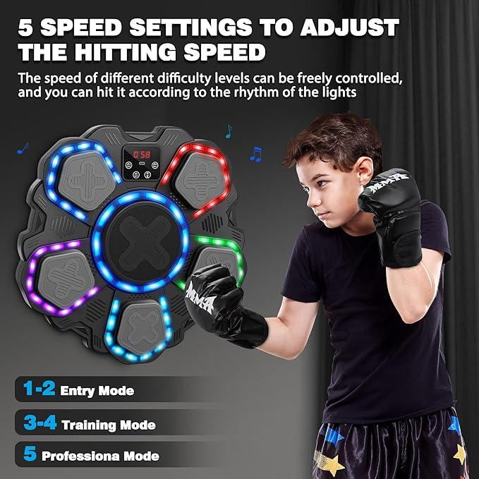Music Boxing Machine Sport Toys for Kids and Adults,Wall Mounted Bluetooth Smart Punching Target,Training Pad Toy with Boxing Glove,Ideas Toys for Boys Girls Kids 3 4 5 6 7 8 9 10 11 12+ Years Old