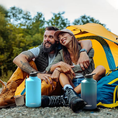 87oz Insulated Water Bottle (Cold for 48 Hrs),BPA Free&Leak Proof,1.5 Gallon Stainless Steel Water Flask,Water Jug with Straw Spout Lids for Gym,Hiking,Camping,Sky Blue