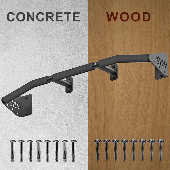 SELEWARE Heavy Duty Wall Mount Pull Up Bar, Joist Mount Chin Up Bar for Doorway, Sturdy Steel Construction, w/Resistance Band Hooks, Fits 32"/36" Wall Studs for Home Gym Strength Training