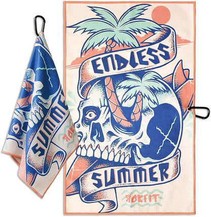 RokFit Gym & Golf Towel – Multi-Use, Quick-Dry, Durable Utility Towel with Bold Graphic and Carabiner Clip (Endless Summer)