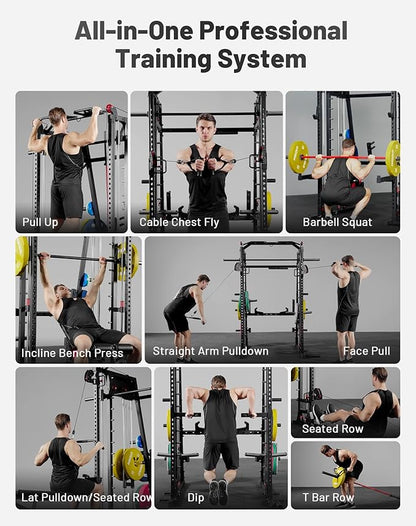 Mikolo M4 2.0 Smith Machine, 2200lbs Squat Rack with LAT-Pull Down System & Cable Crossover Machine, Training Equipment with Leg Hold-Down Attachment