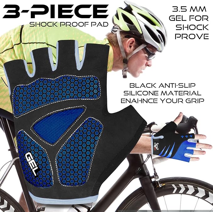 BEAST RAGE Half Finger Cycling Gloves for Men Women, Gel Padded Anti-Slip Shock Absorbing Weight Lifting Gym Gloves Cycle Mountain Bike Gloves for MTB, Biking, Hiking
