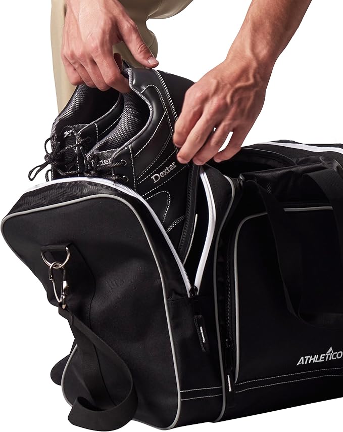 Athletico Bowling Bag for Single Ball - Single Ball Tote Bag With Padded Ball Holder - Fits a Single Pair of Bowling Shoes Up to Mens Size 14