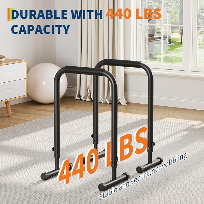 GarveeLife Adjustable Dip Bars Station, Heavy Duty Dip Stands, 440LBS Stable Dip Stands for Home Gym, Portable Dip Bar for Calisthenics & Upper Body Workout Equipment