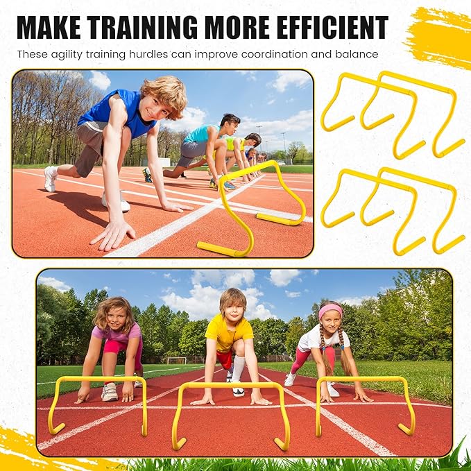 16 Pcs 12" Speed Agility Training Hurdles Large Size Detachable Agility Hurdles Hurdles Training Equipment Set for Athletes Soccer Basketball