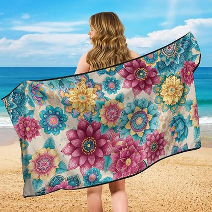Bulopur Boho Mandala Floral Sweat Proof Towel for Car Seat Soft Comfortable Car Seat Towel Front Seats Cover After Gym Beach Yoga Workout Removable Bohemian Automotive Accessories