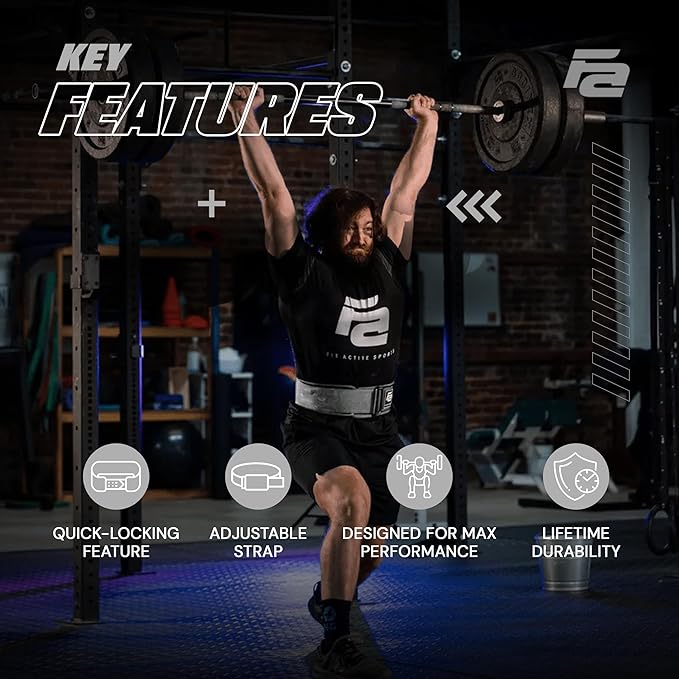 Fit Active Sports Self Locking Weight Lifting Belt | Premium Weightlifting Belt for Cross Training, Fast Locking Release Mechanism for Fitness and Power Lifting - Weightlifting Back Support for Men and Women