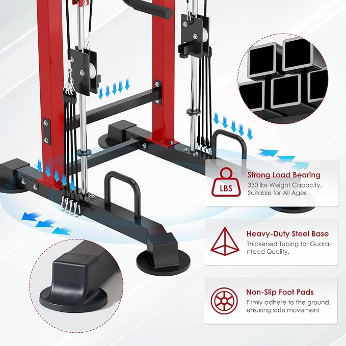 DlandHome Power Tower, Height Adjustable Pull Up Bar Dip Station with Assisted Pad, Multi-Function Home Gym Strength Training Fitness Equipment 330LBS, Red