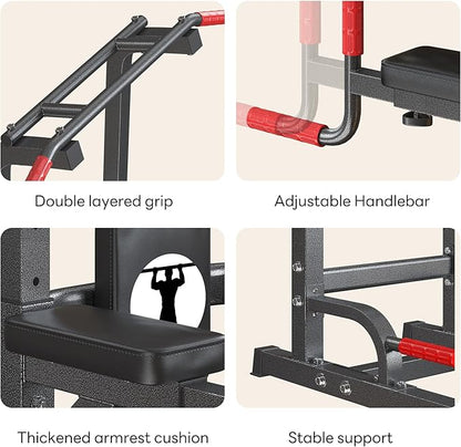 SogesPower Power Tower Pull Up Bar Station Multi-Function Pull Up Bar Stand for Home Gym, Adjustable Height Pull Up Dip Station Dip Bar Strength Training Fitness Equipment,Up to 500LBS