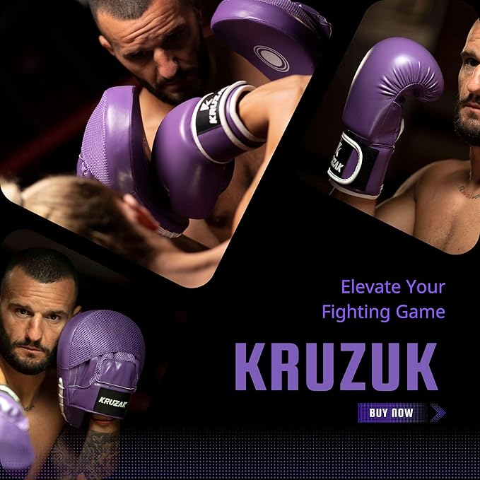 Kruzak Plain Focus Mitts and Boxing Gloves Set for Kickboxing and Muay Thai MMA Training - Fitness Kit with Punching Pads for Martial Arts and Karate