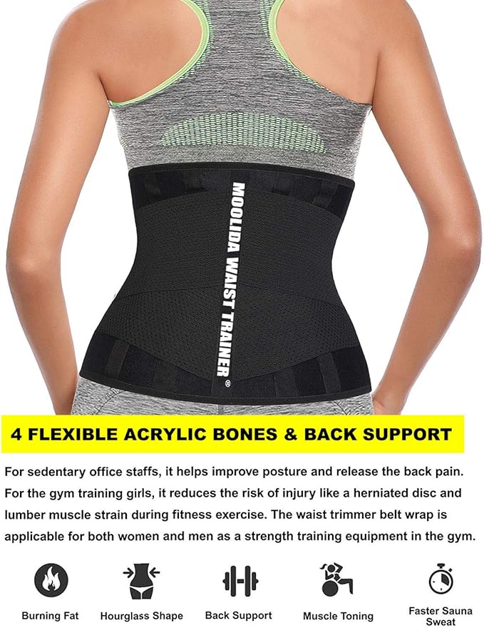 Moolida Waist Trainer Belt for Women or Men Waist Trimmer Workout Fitness Back Support Belts
