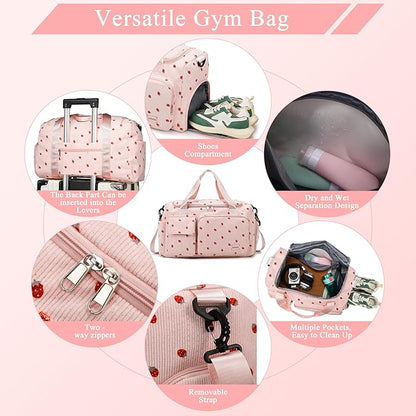 Small Gym Bags for Women, Travel Duffle Bag with Shoes Compartment, 4 in 1 Carry on Weekender Overnight Bag with Dry Wet Separated Pocket, Sport Gym Tote Bag for Yoga, Dance, Swimming, Workout, Ballet