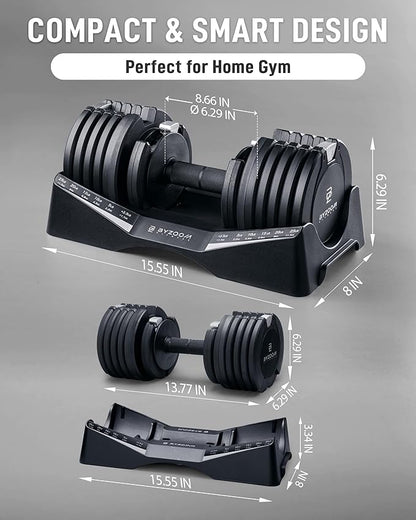 BYZOOM FITNESS Pure Series Adjustable Dumbbell - 12.5/25/27.5/75lb - ONE UNIT OR PAIR(check QTY before purchase) - 5-in-1/ 10-in-1 / 21-in-1 Flexible Hand Weights for Home Gym, Strength Training & Fitness Workouts, White OR Black