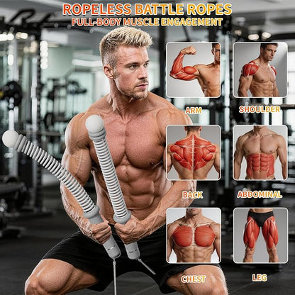 Ropeless Battle Ropes Adjustable Weight, Portable Cordless Battle Ropes for Home Gym with Storage Bag, High Calorie Burn for Men & Women, Fitness Equipment for HIIT & Low-Impact Aerobic Training