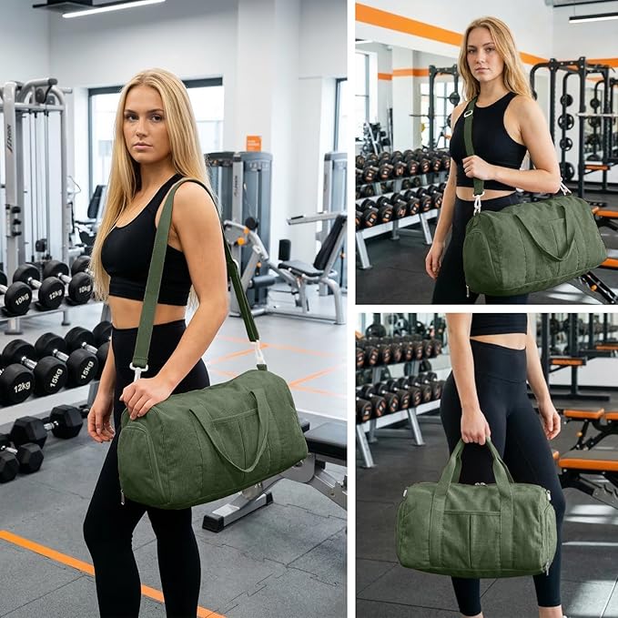 2PCS Gym bag for women, Duffle Bag with Wet Pocket & Shoe Compartment and item bag, Duffle Bag for Travel, Sports, Fitness & Workout