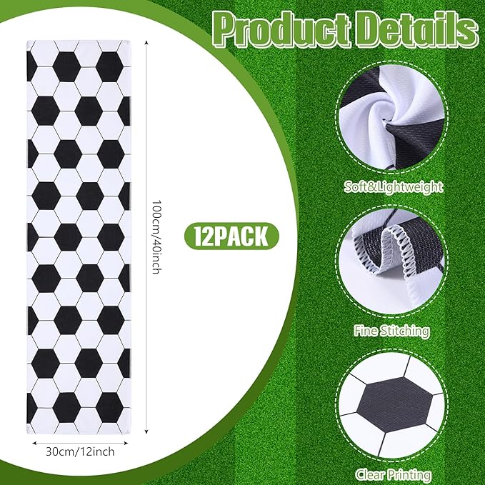 12 Pack Soccer Cooling Towels, Soccer Ice Towels for Neck, 40"x12" Breathable Chilly Towel with Plastic Container, Microfiber Sport Towel for Players Team Gift Sport Party Favors